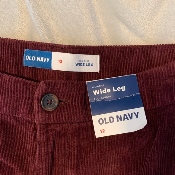 Old Navy women’s high rise wide leg Corduroy Pants Deep Red maroon wine 12 NWT - Picture 4 of 5